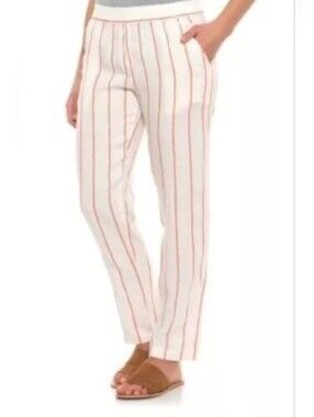 C&C California 100% Linen Cream & Red Pull On Pants. Size L NWT